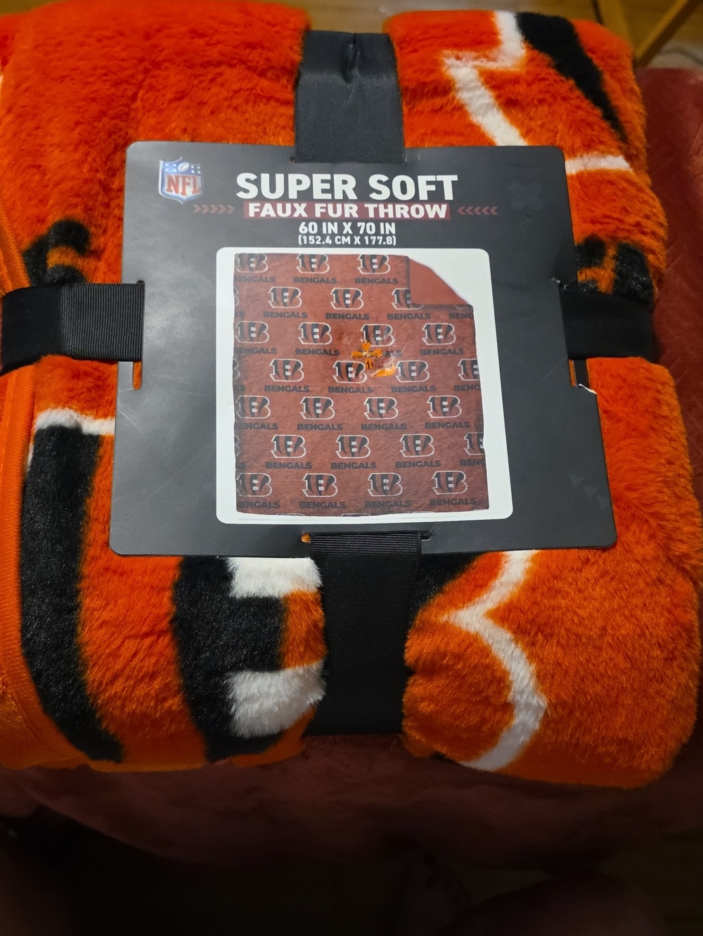 NFL Bengals Orange Black White Plush Faux Fur Throw Blanket